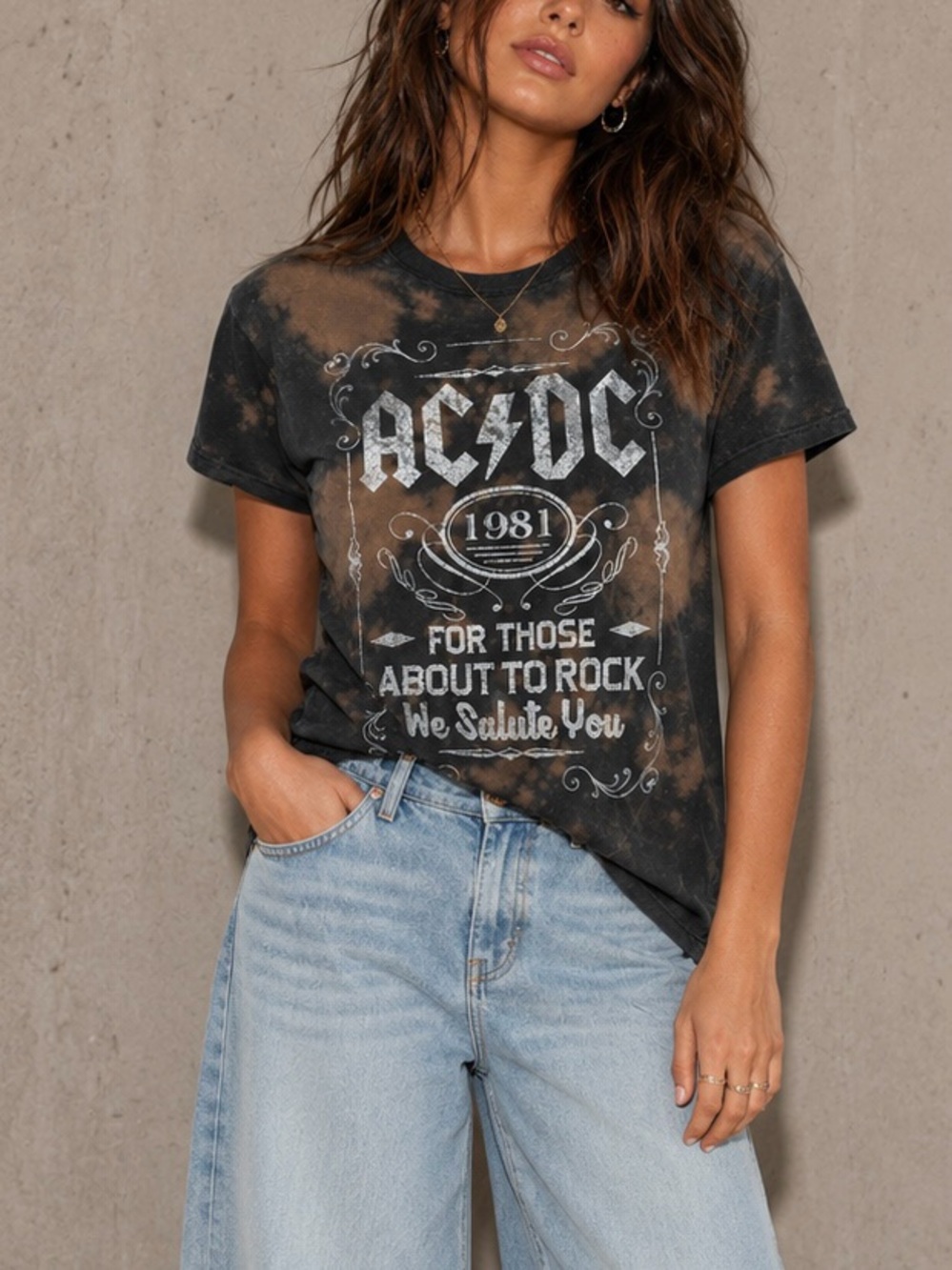 AC/DC 1981 Tie Dye Band T-Shirt Rock Graphic Tee For Those About To Rock